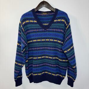 Vintage Brooks Brothers Shetland Wool Blue Fair Isle Sweater Scotland Mens L